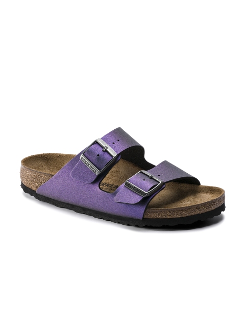 

Birkenstock Women Purple Solid Arizona Birko-Flor Open Toe Regular Width Flats