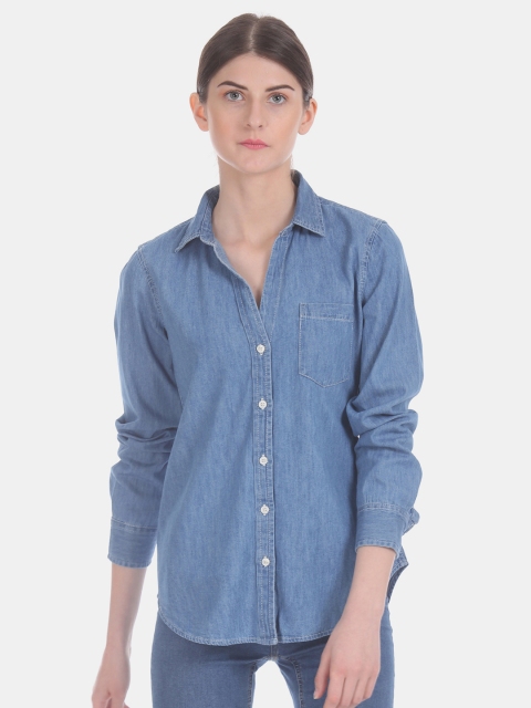 

GAP Women Blue Regular Fit Solid Casual Shirt