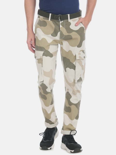 

Flying Machine Men Khaki Slim Fit Printed Cargos