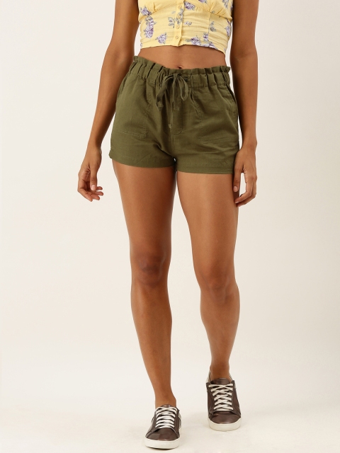 

FOREVER 21 Women Green Solid Regular Fit Regular Shorts