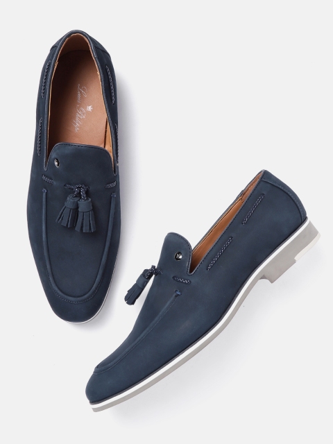 

Louis Philippe Men Navy Blue Leather Tasselled Loafers