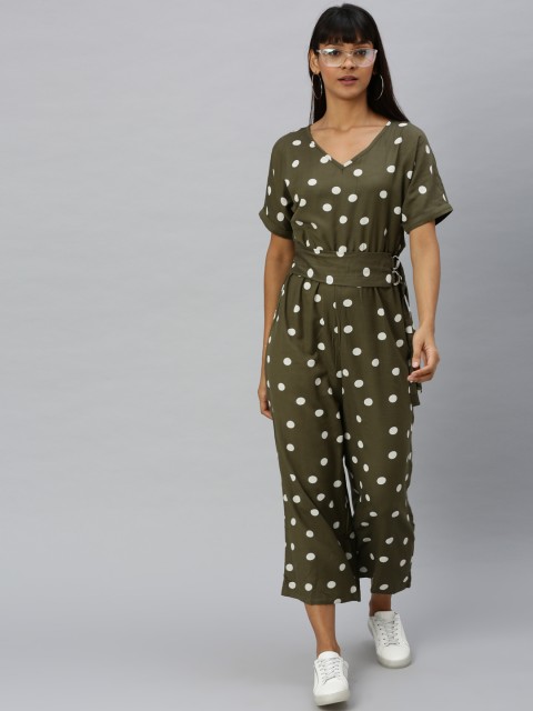 

Vero Moda Women Olive Green & White Printed Capri Jumpsuit