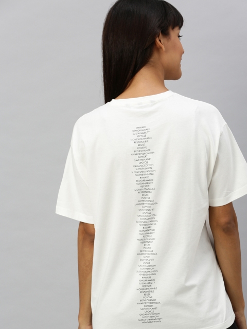 

Vero Moda Women White Loose Fit Typography Printed Round Neck Pure Cotton T-shirt