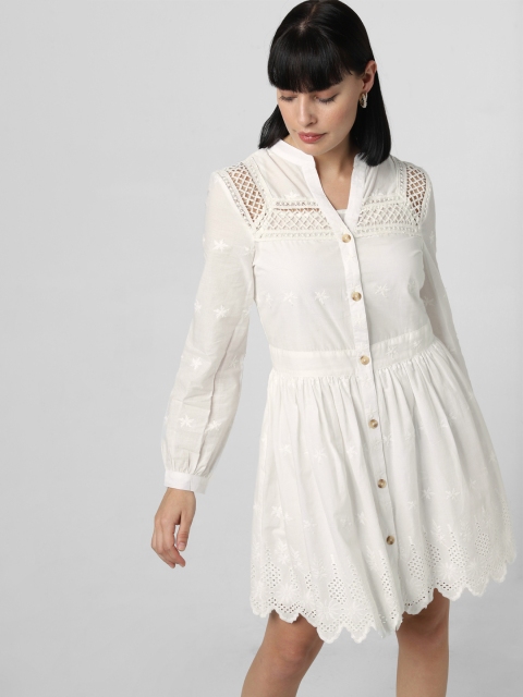 

Vero Moda Women White Embroidered Fit and Flare Schiffli Dress