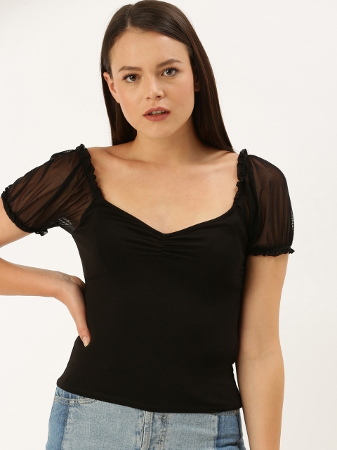 

FOREVER 21 Women Black Solid Sweetheart Neck Top