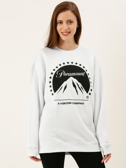 

FOREVER 21 Women White Printed Longline Sweatshirt