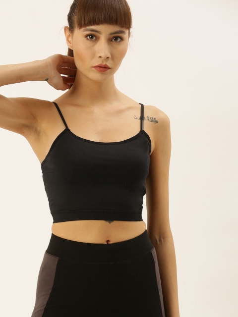 

FOREVER 21 Women Black Solid Fitted Crop Top