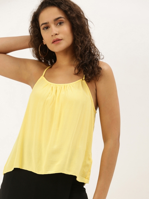 

FOREVER 21 Women Yellow Solid A-Line Top