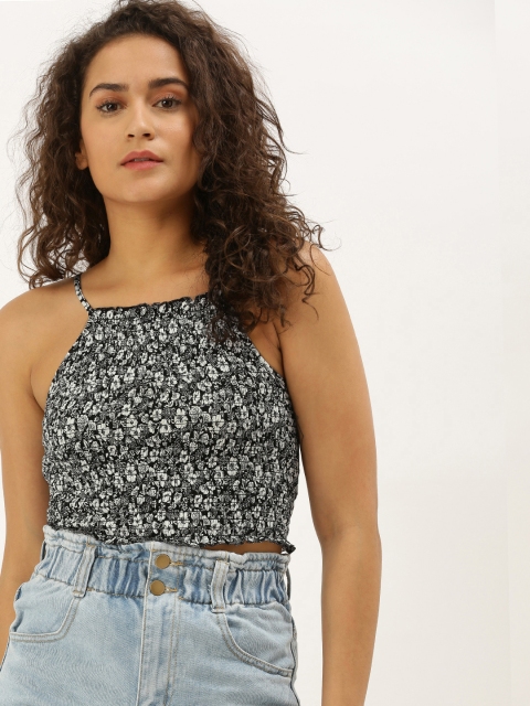 

FOREVER 21 Women Black & White Printed Fitted Top