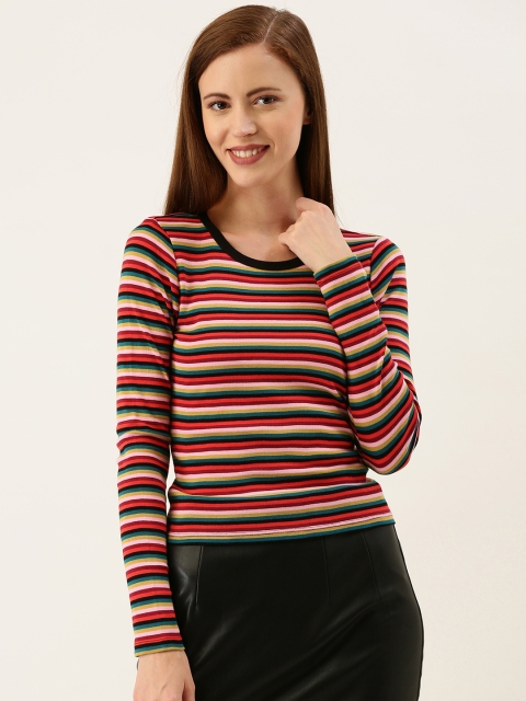 

FOREVER 21 Women Multicoloured Candy Striped Round Neck T-shirt, Multi