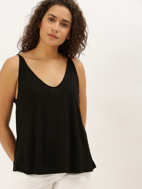

FOREVER 21 Women Black Solid Knitted A-Line Top