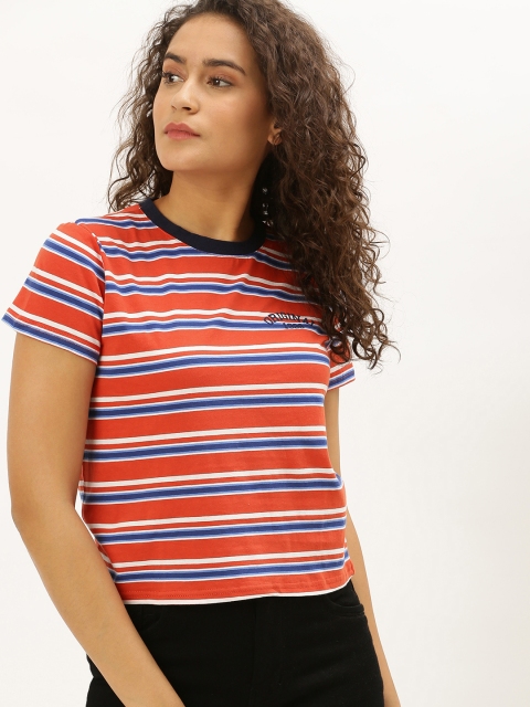 

FOREVER 21 Women Red & Blue Candy Striped Top