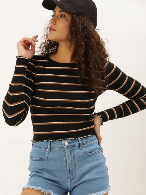 

FOREVER 21 Women Black & Brown Striped Top