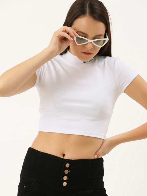 

FOREVER 21 Women White Solid Cropped Fitted Top