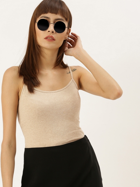 

FOREVER 21 Women Beige Solid Knitted Top