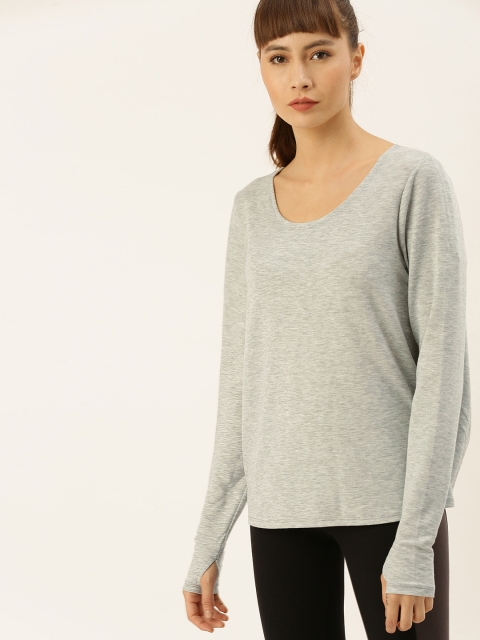 

FOREVER 21 Women Grey Melange Solid Styled Back Top With Thumbholes