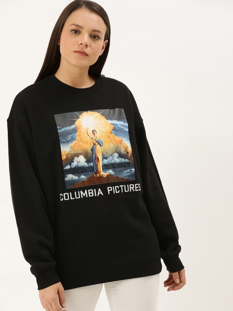 

FOREVER 21 Women Black Printed Longline Sweatshirt