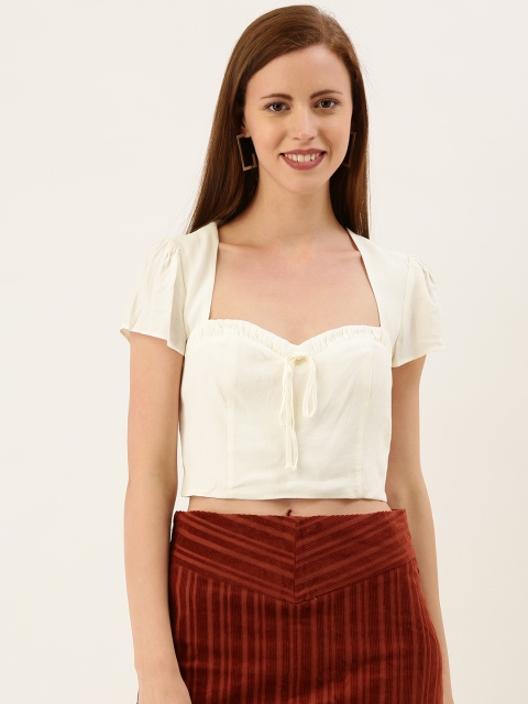 

FOREVER 21 Women Cream-Coloured Solid Top With Tie-Up