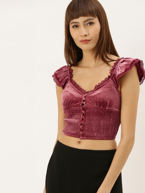 

FOREVER 21 Pink Sweetheart Neck Velvet Fitted Crop Top