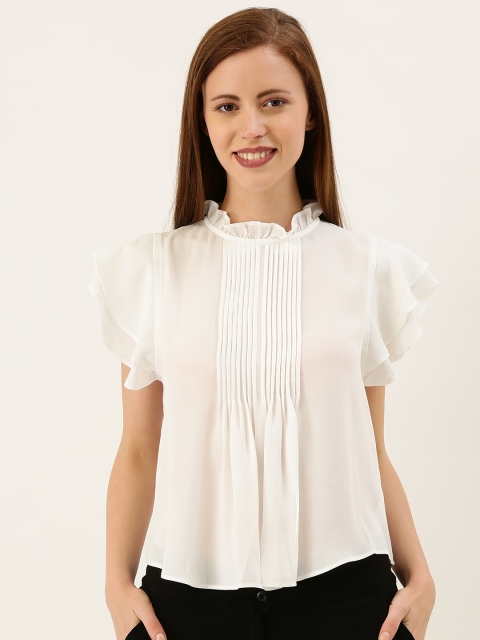 

FOREVER 21 Women White Solid Pleated Top