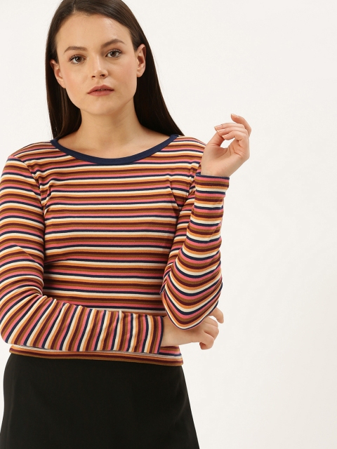 

FOREVER 21 Women Multicoloured Striped Round Neck T-shirt, Multi