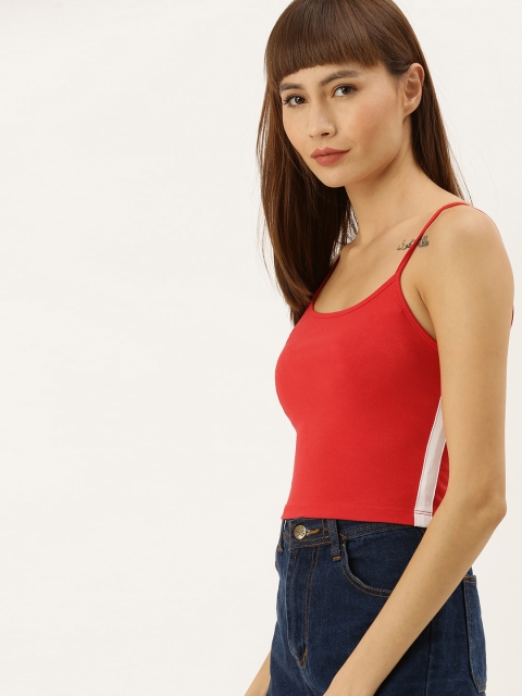 

FOREVER 21 Women Red Solid Fitted Crop Top With Side Stripe Detail