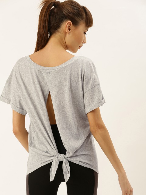 

FOREVER 21 Women Grey Melange Solid Styled Back Top with Tie-Ups
