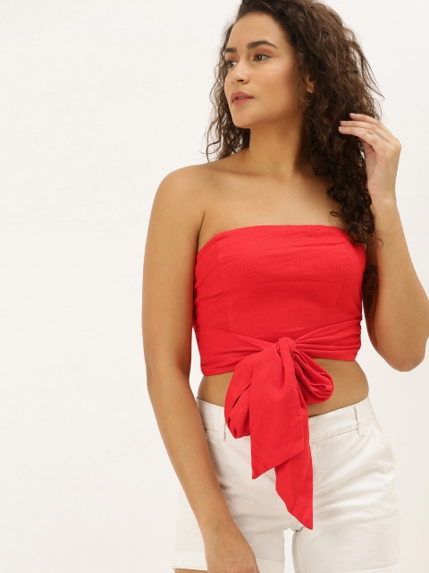 

FOREVER 21 Women Red Solid Tube Top with Tie-Ups
