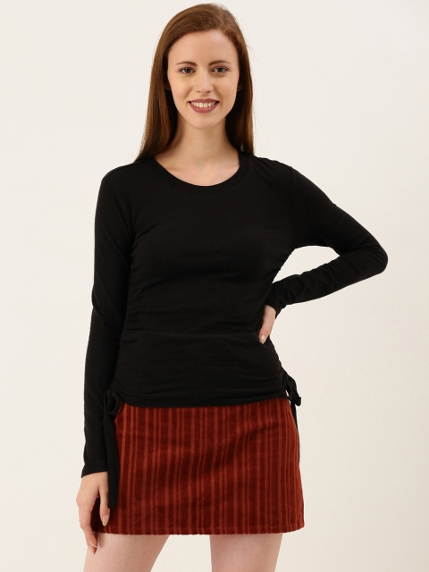 

FOREVER 21 Women Black Solid Fitted Top With Tie-Ups