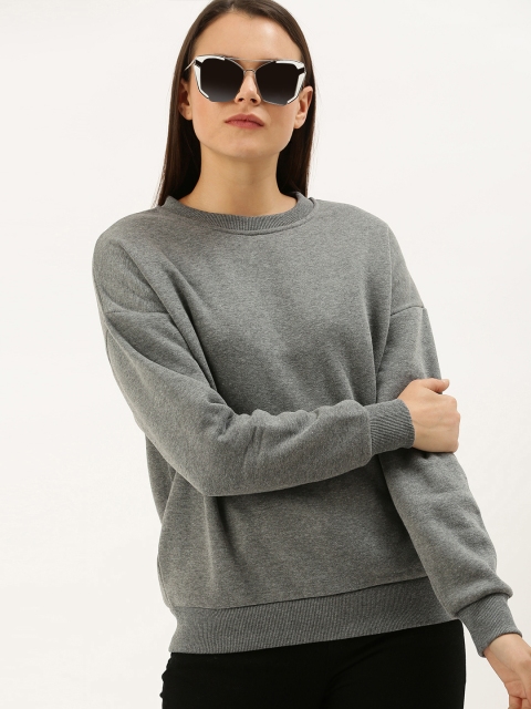 

FOREVER 21 Women Charcoal Grey Solid Sweatshirt