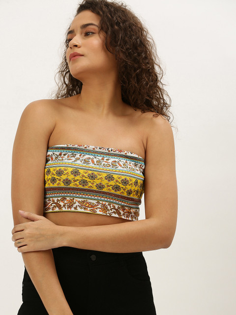 

FOREVER 21 Women Multicoloured Printed Knitted Cropped Tube Top, Multi