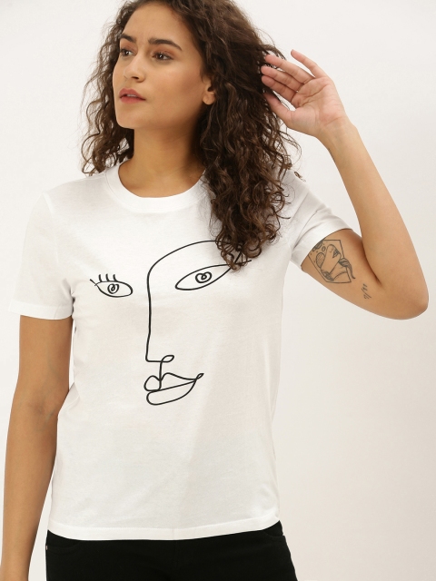 

FOREVER 21 Women White Solid Round Neck T-shirt