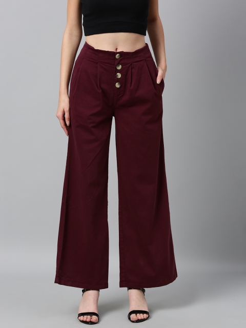 

HERE&NOW Women Burgundy Regular Fit Solid Parallel Trousers