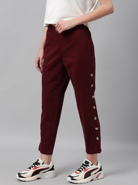 

HERE&NOW Women Maroon Regular Fit Solid Regular Trousers
