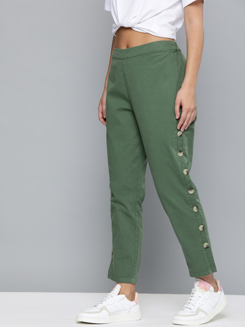 

HERE&NOW Women Olive Green Regular Fit Solid Chinos