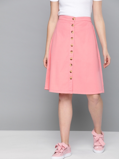 

HERE&NOW Women Pink Solid A-Line Chino Skirt