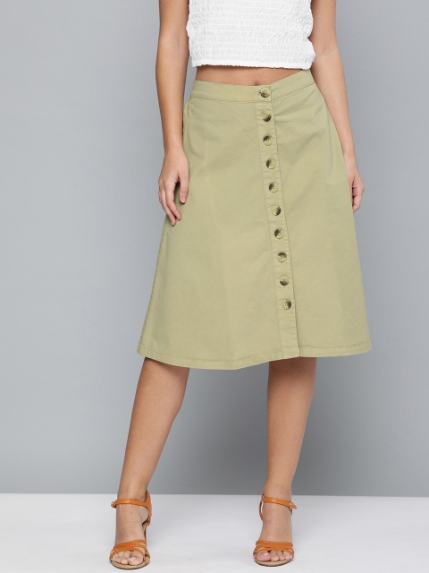 

HERE&NOW Women Khaki Solid A-Line Skirt