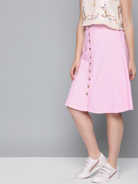 

HERE&NOW Women Pink Solid A-Line Chino Skirt