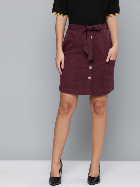 

HERE&NOW Women Maroon Straight Waist Tie-Up Skirt