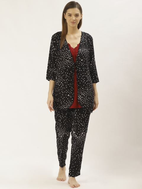 

Sweet Dreams Women Black & White Star Print Night Suit with Shrug