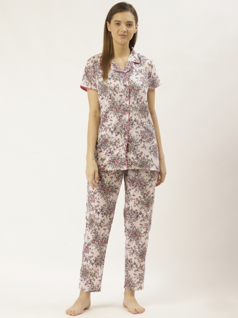 

Sweet Dreams Women Pink & Green Floral Print Night Suit
