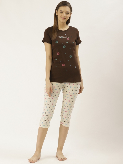 

Sweet Dreams Women Coffee Brown & Cream-Coloured Printed Night suit