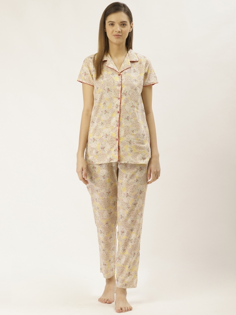 

Sweet Dreams Women Beige & Yellow Printed Night suit