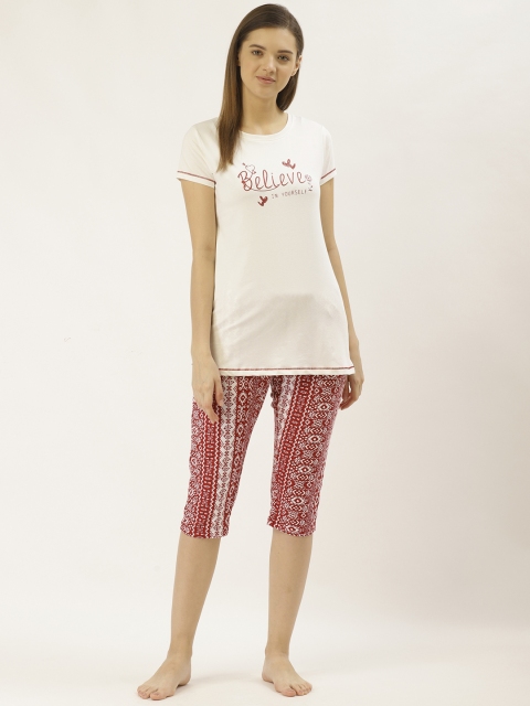 

Sweet Dreams Women Off-White & Red Printed Night suit