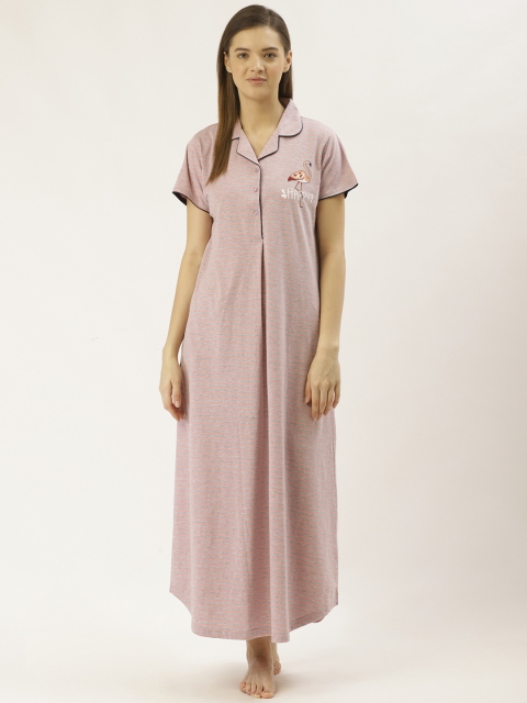 

Sweet Dreams Pink & Grey Melange Striped Maxi Nightdress