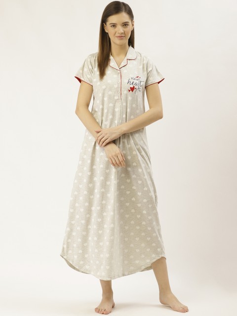 

Sweet Dreams Grey Melange & White Printed Maxi Nightdress