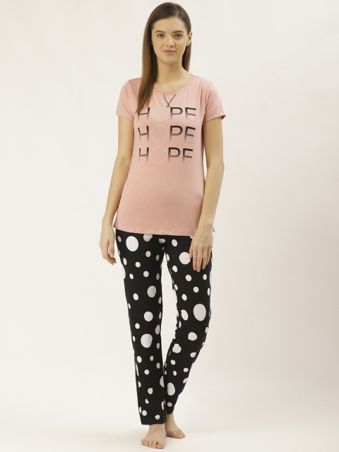 

Sweet Dreams Women Pink & Black Printed Night suit