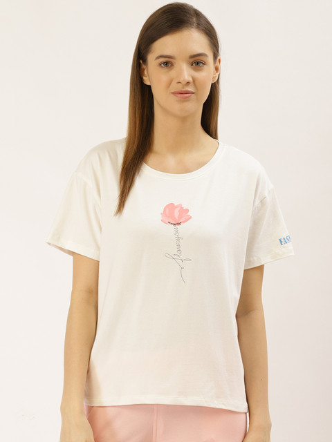 

Sweet Dreams Women Off-White & Pink Printed Detail Night suit