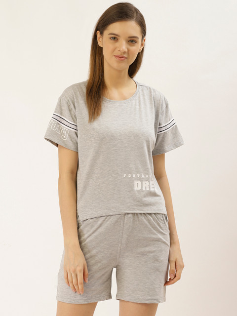 

Sweet Dreams Women Grey Melange Solid Night suit
