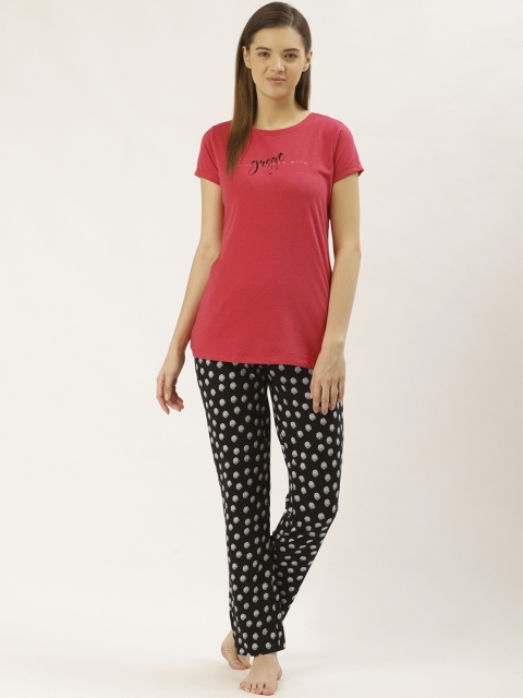 

Sweet Dreams Women Pink & Black Printed Night Suit, Coral